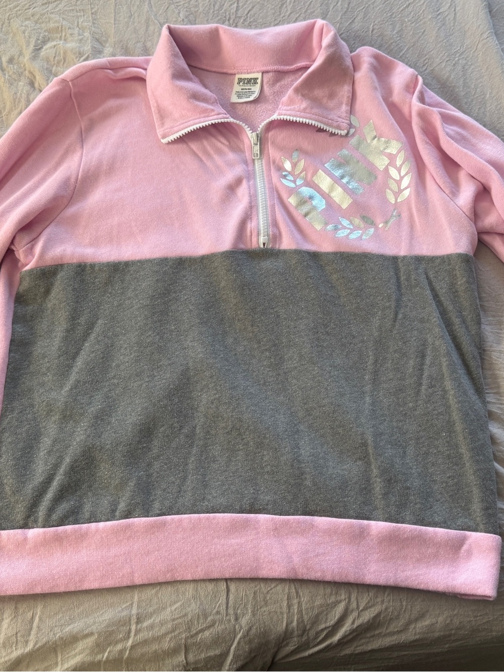 PINK Victoria's Secret Pink & White Half-Zip Pullover